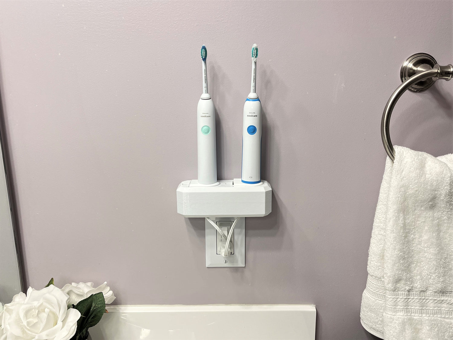 Electric Toothbrush Holder Power Center Oral B Philips Sonicare, Organize and declutter the counter Wall Mount Outlet Mount