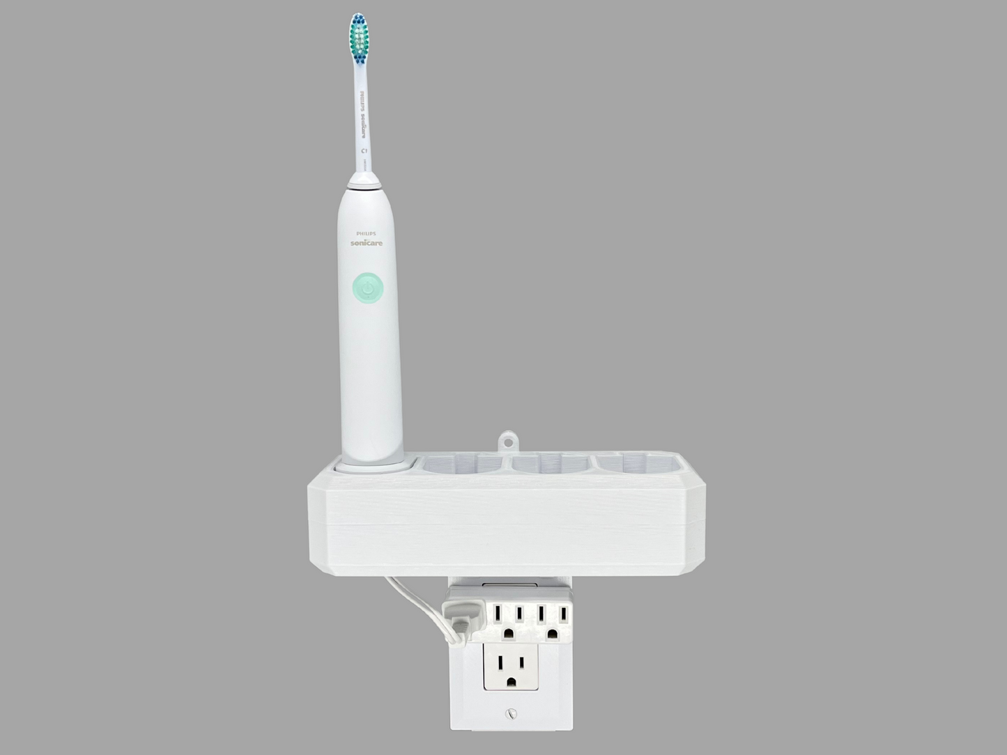 Electric toothbrush holder charger storage Oral-B Philips Sonicare Burst Diamondclean Essence iO6 iO7 iO8 iO9 Wall Outlet Mount Bathroom Cord Organizer Declutter